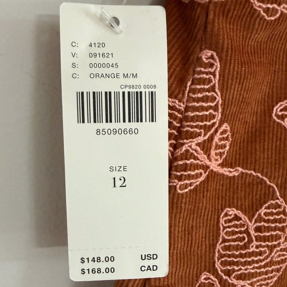 NWT Anthropologie Maeve Corduroy Mini Skirt Brown Floral Leaf Pattern Size 12 - Picture 8 of 10